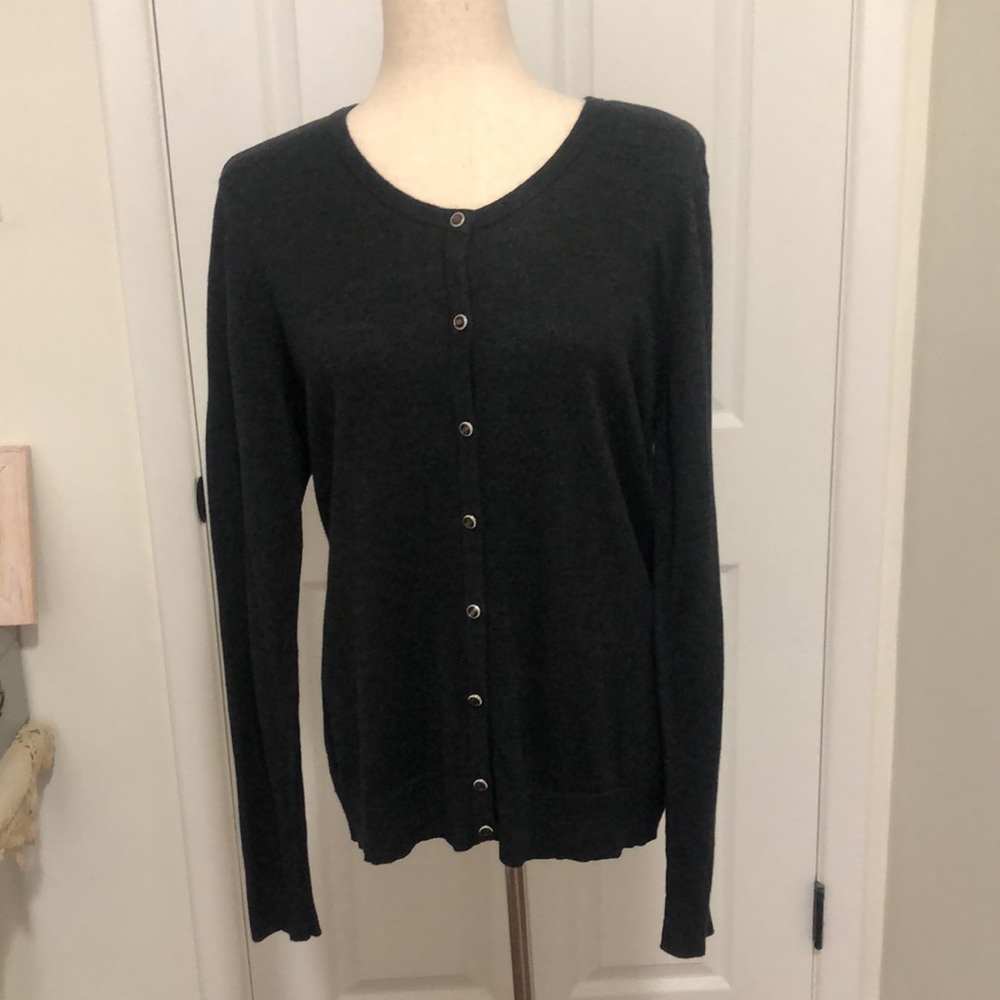 7th Avenue Design New York & Company Charcoal Gray Button Up Cardigan Sweater